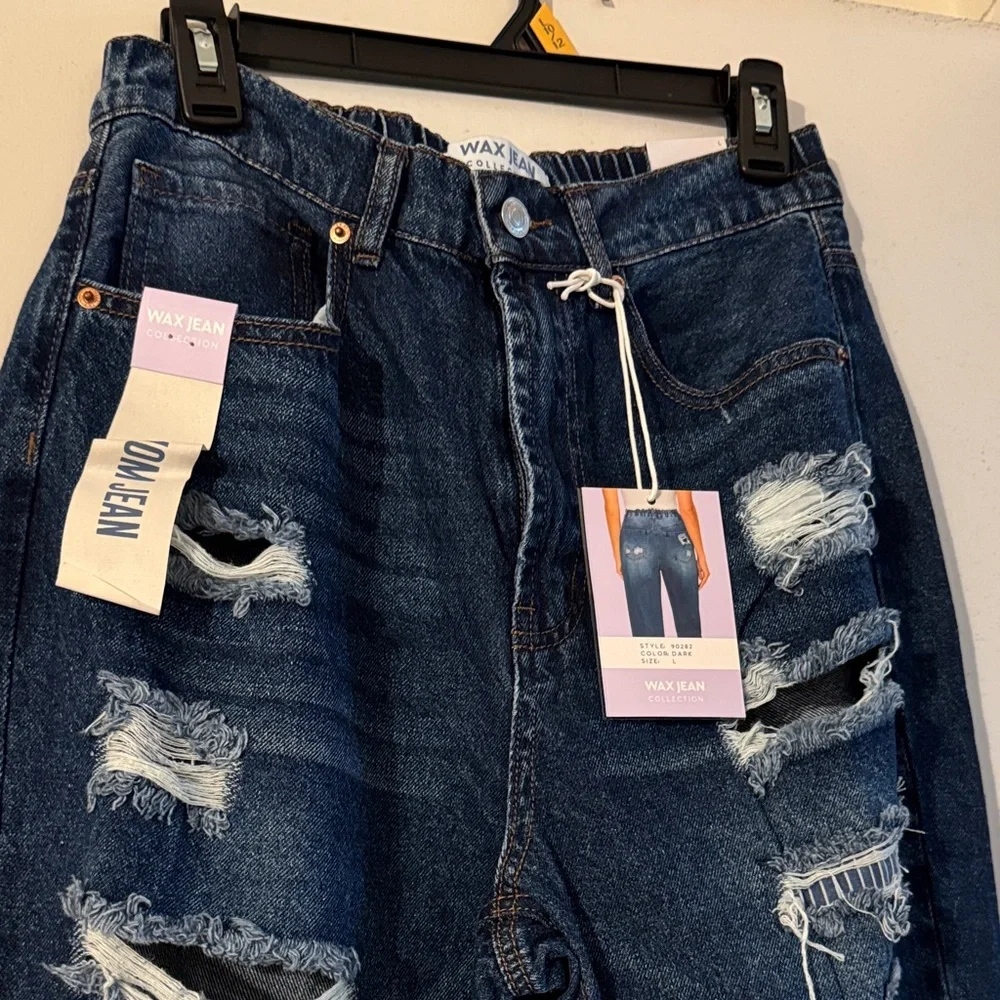 Wax Jean Dark Distressed Mom Jeans - Picture 3 of 5